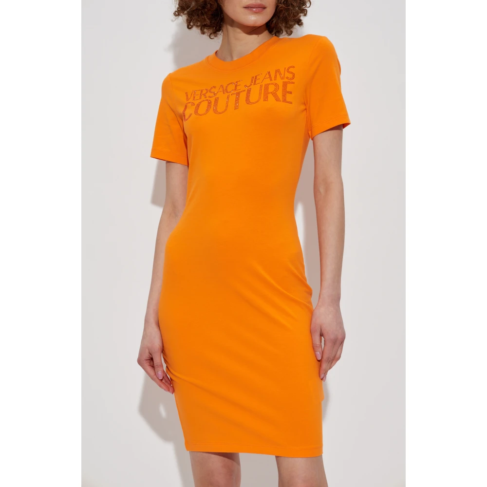 Versace Jeans Couture Jurk met glinsterende applicaties Orange Dames