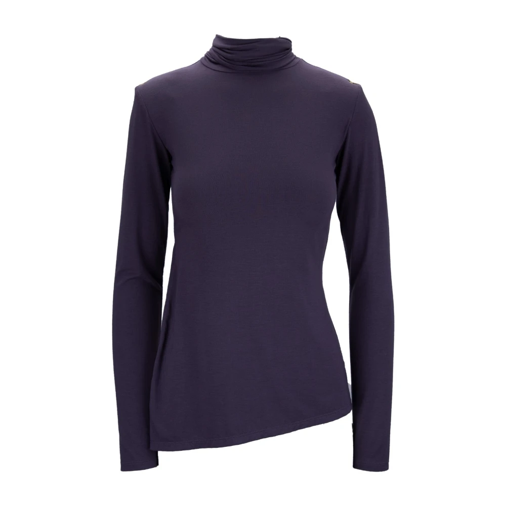 Elisabetta Franchi Gouden Schouder Gepolsterde Hoge Hals Top Purple Dames