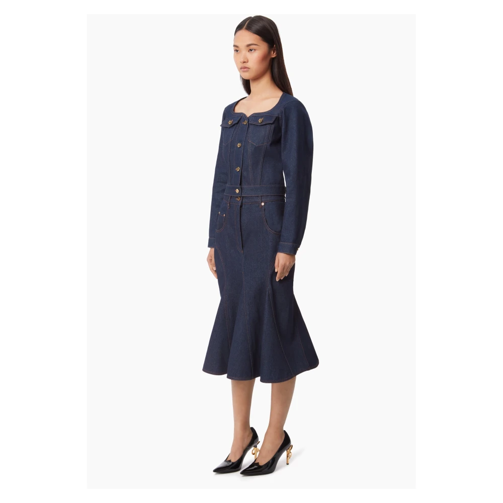 Nina Ricci Blauwe Denim Midi Rok Blue Dames