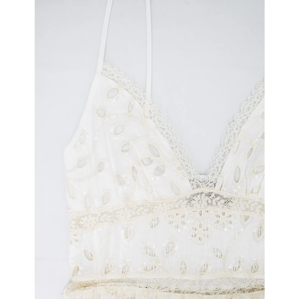 Ermanno Scervino Elegante Kant Katoenen Lange Jurk Beige Dames