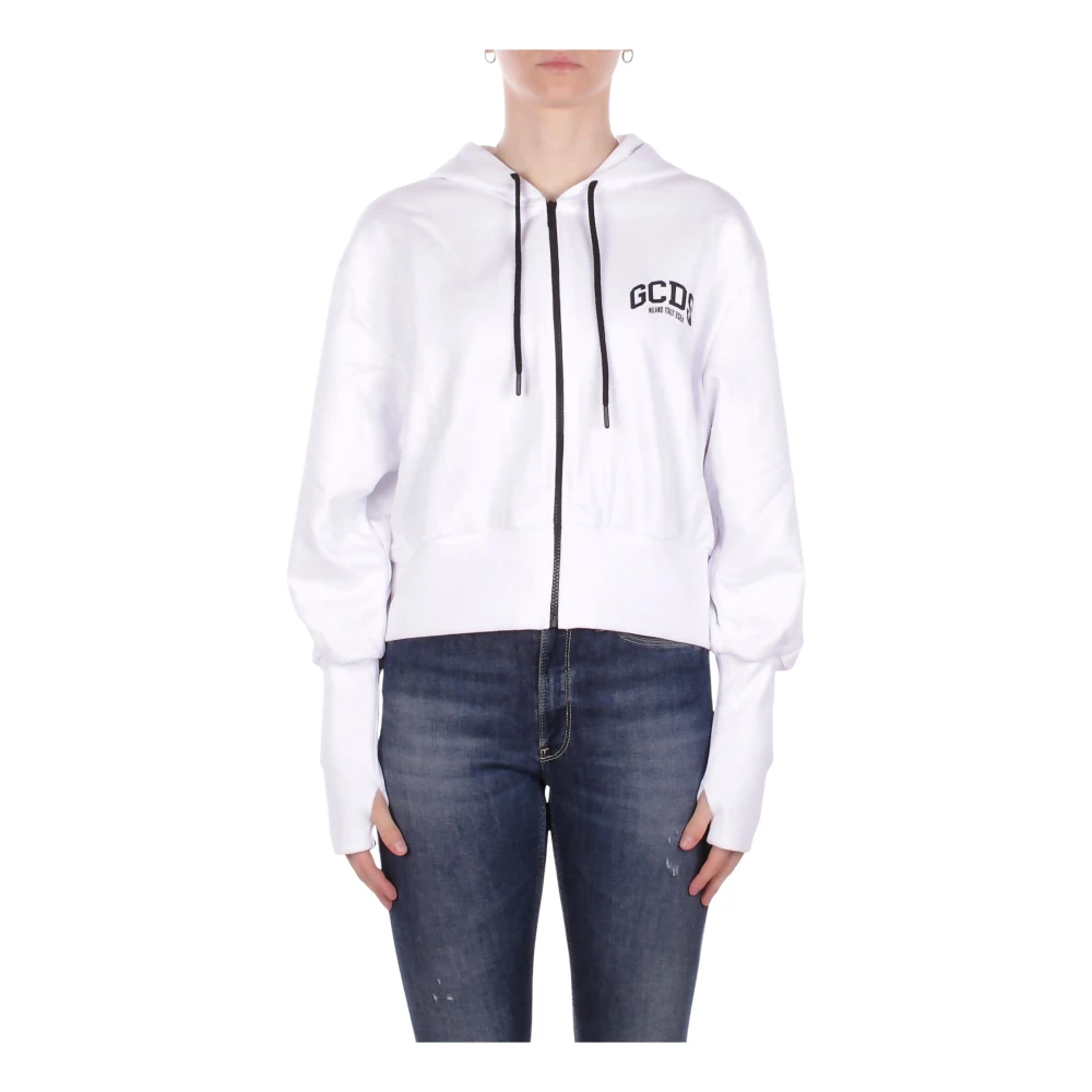 Gcds Women's White Zip-Through Hoodie - Zip-Throughs - S - Sweatshirts & Hoodies
