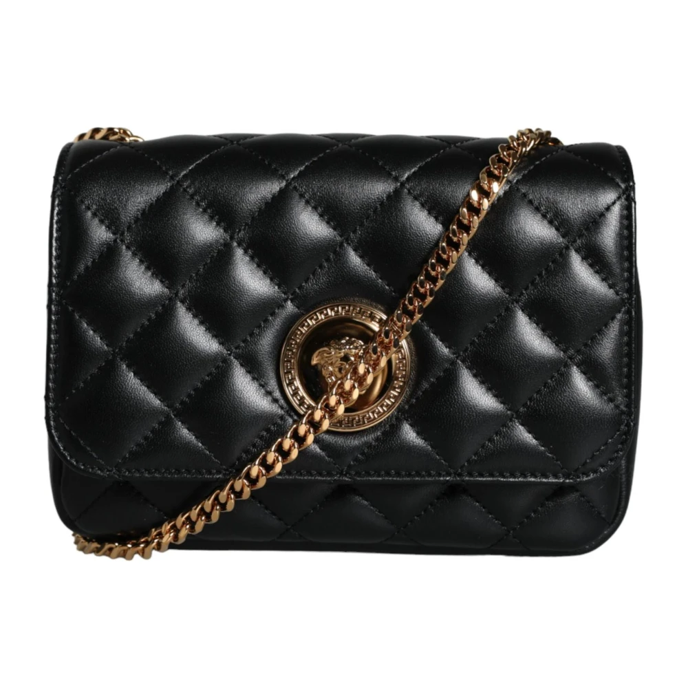 Versace Svart Quiltad Läder Crossbody Väska Black, Dam