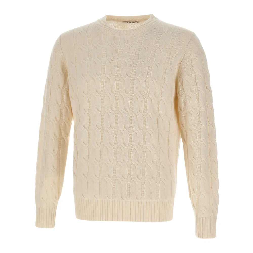 Kangra Men's White Cashmere Knitwear, 2XL, Maxi Cable Crew Jumper