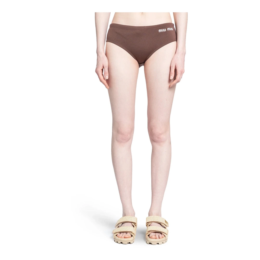 Miu Logo-geborduurde Bikini-onderkant Brown Dames