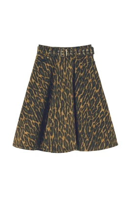 Leopard Denim Wrap Skirt