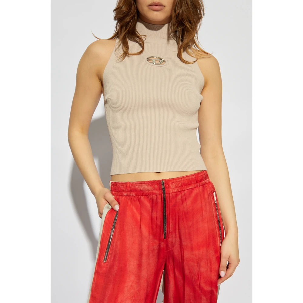 Diesel Top met logo Beige Dames