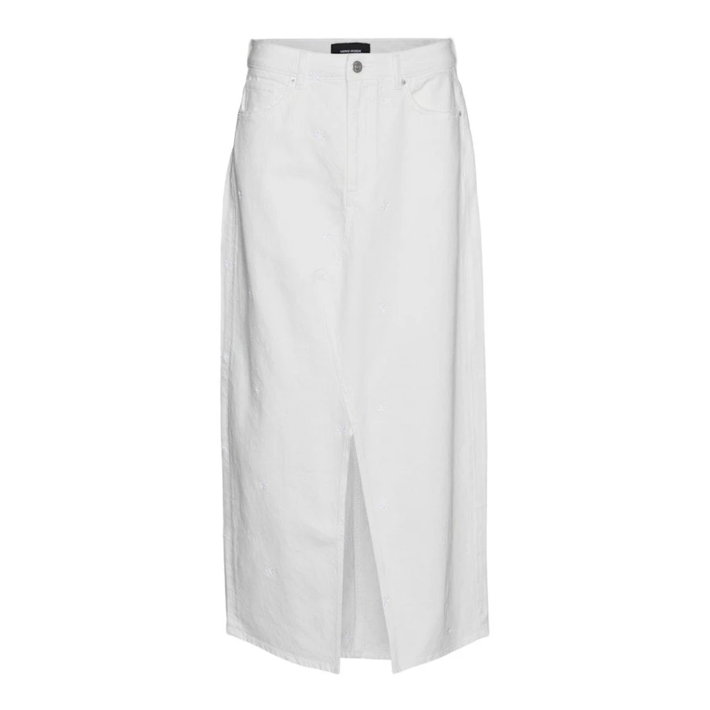 Vero Moda Hoge Split Lange Spijkerjurk White Dames