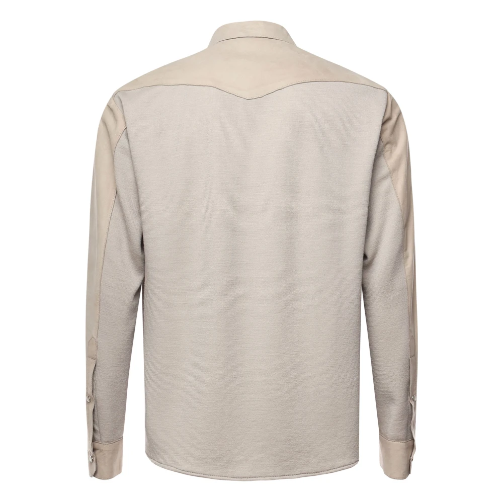Eleventy Tweekleurig leren overhemd in Beige Heren