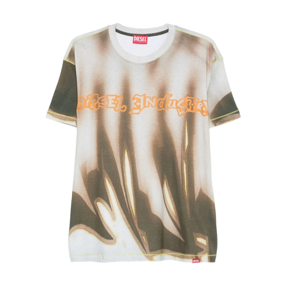 Diesel Men's Beige T-Shirts, Xl, Lettering Logo Crewneck T-Shirts Polos