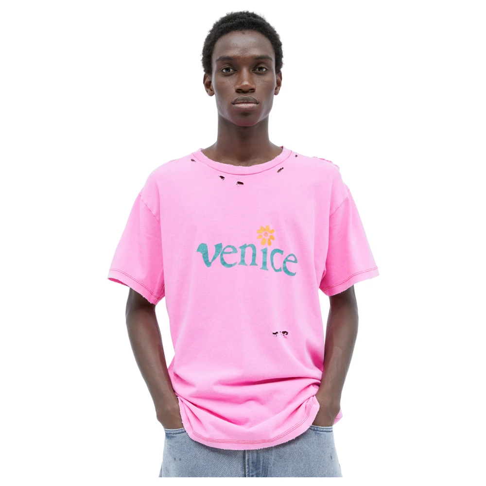 ERL Venice Distressed T-Shirt Pink Heren