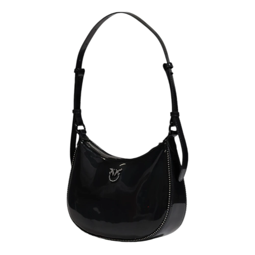 pinko Zwarte Leren Schoudertas met Rits Black Dames