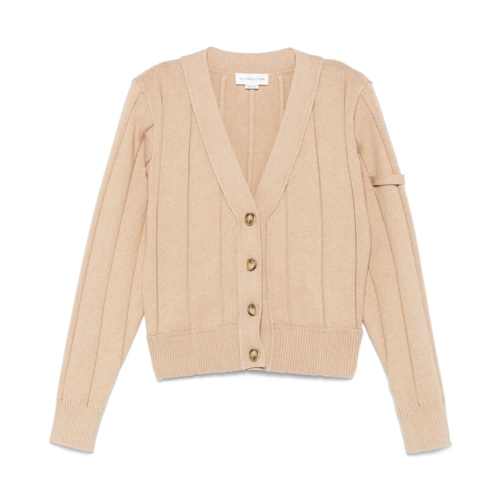 Victoria Beckham Beige Ribgebreide Vest met knoopsluiting Beige Dames