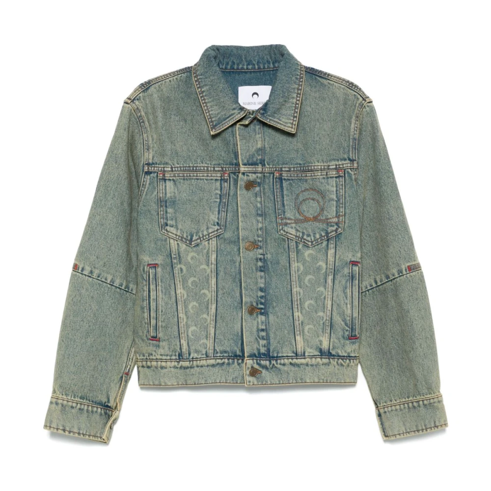 Marine Serre Denim Jas met Logopatch Blue Heren