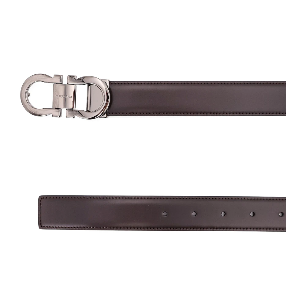 Salvatore Ferragamo Gancini Leren Omkeerbare Riem Black Heren