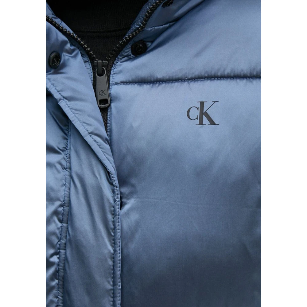 Calvin Klein Glanzende Cropped Puffer Jas Blauw Blue Dames
