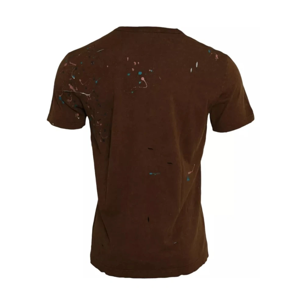 Dolce & Gabbana Bruin Katoenen T-shirt met Kleurspatjes Brown Heren