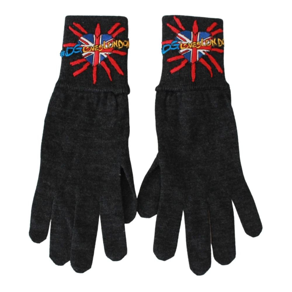 Dolce & Gabbana , Gloves, Female, Gray, One Size, Dgloveslondon Embroidered Wool Gloves
