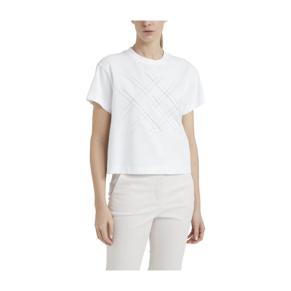 PESERICO Katoenen jersey T-shirt met borduurwerk White Dames