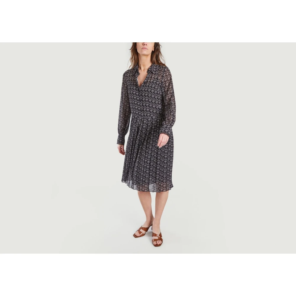 See by Chloé Zwarte Georgette Midi Jurk met 'Micro Bisou' Patroon Multicolor Dames