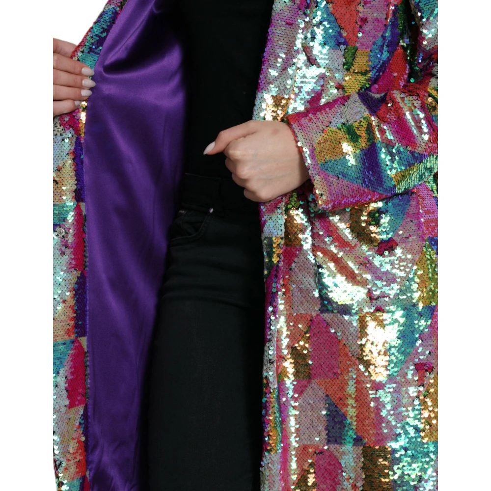 Dolce & Gabbana Pailletten Multicolor Lange Jas Multicolor Dames