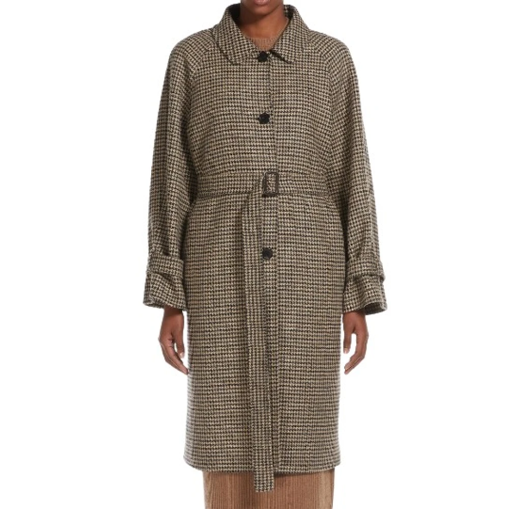 Max Mara Handgemaakte Wol Midi Jas Pied de Poule Brown Dames