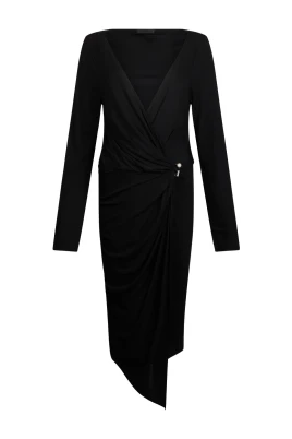 Draperad Jersey Wrap Klänning med Brosch