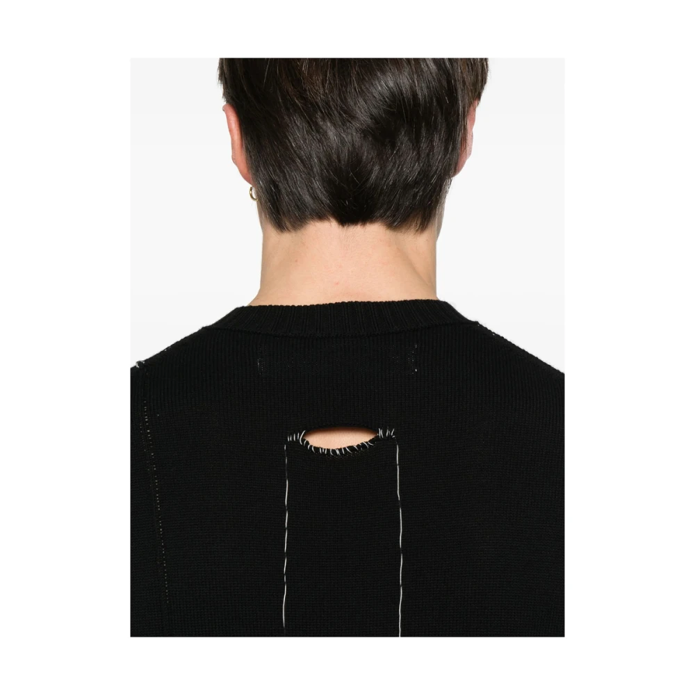 Isabel Benenato Zwarte Gescheurde Drop Shoulder Trui Black Heren