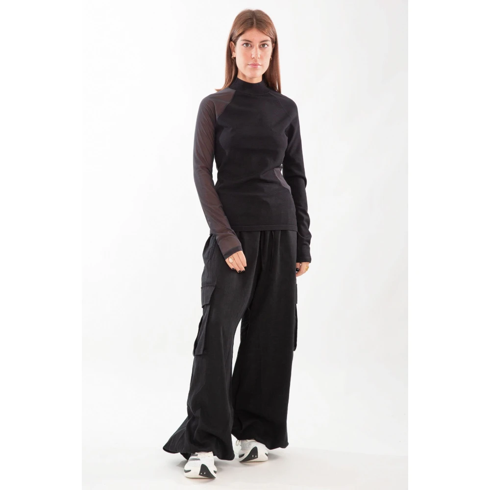 Y-3 Zwarte Wijde Cargo Broek in Gewassen Twill Black Dames
