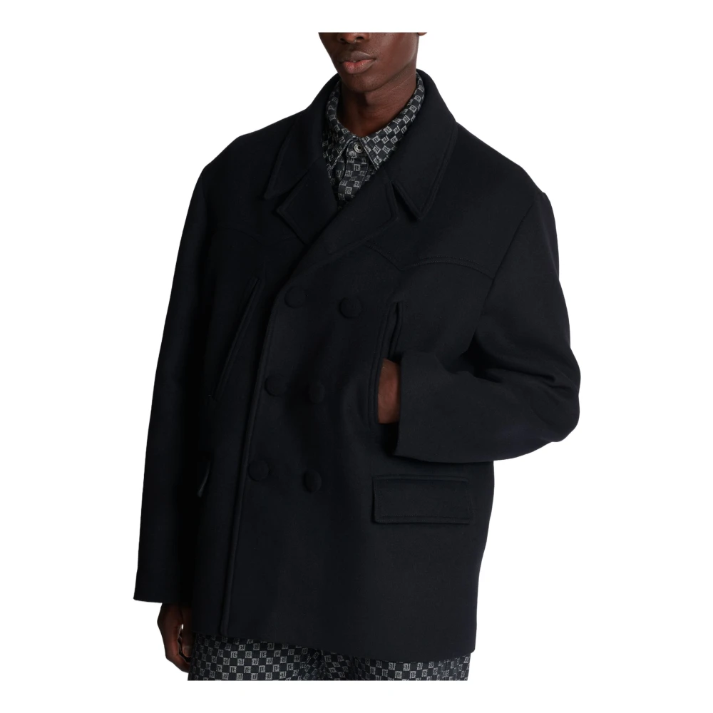 Balmain Wol en Kasjmier Peacoat Black Heren