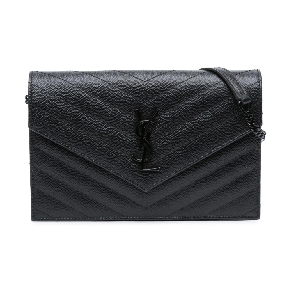 Saint Laurent Vintage Women's Black Pre-Owned Flap Chain Wallet