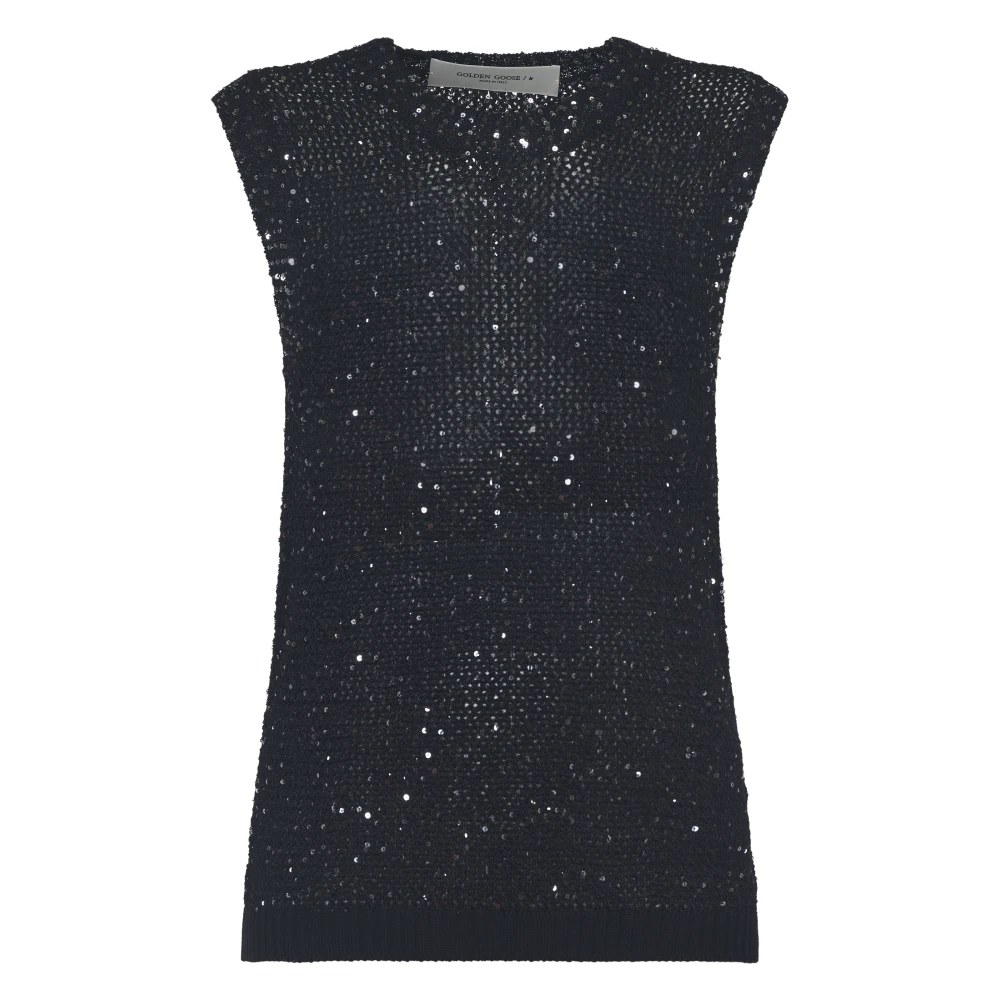 Golden Goose Paillet Mesh Tank Top Zwart Black Dames