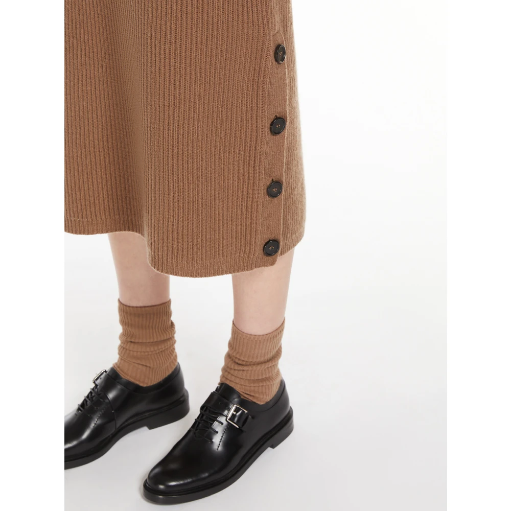 Max Mara Bruine Wol Kasjmier Midi Jurk Brown Dames