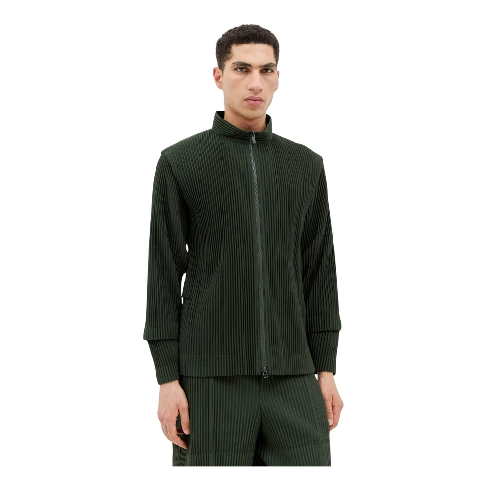 Issey Miyake Geplooide Zip-Up Cargo Jas Green Heren