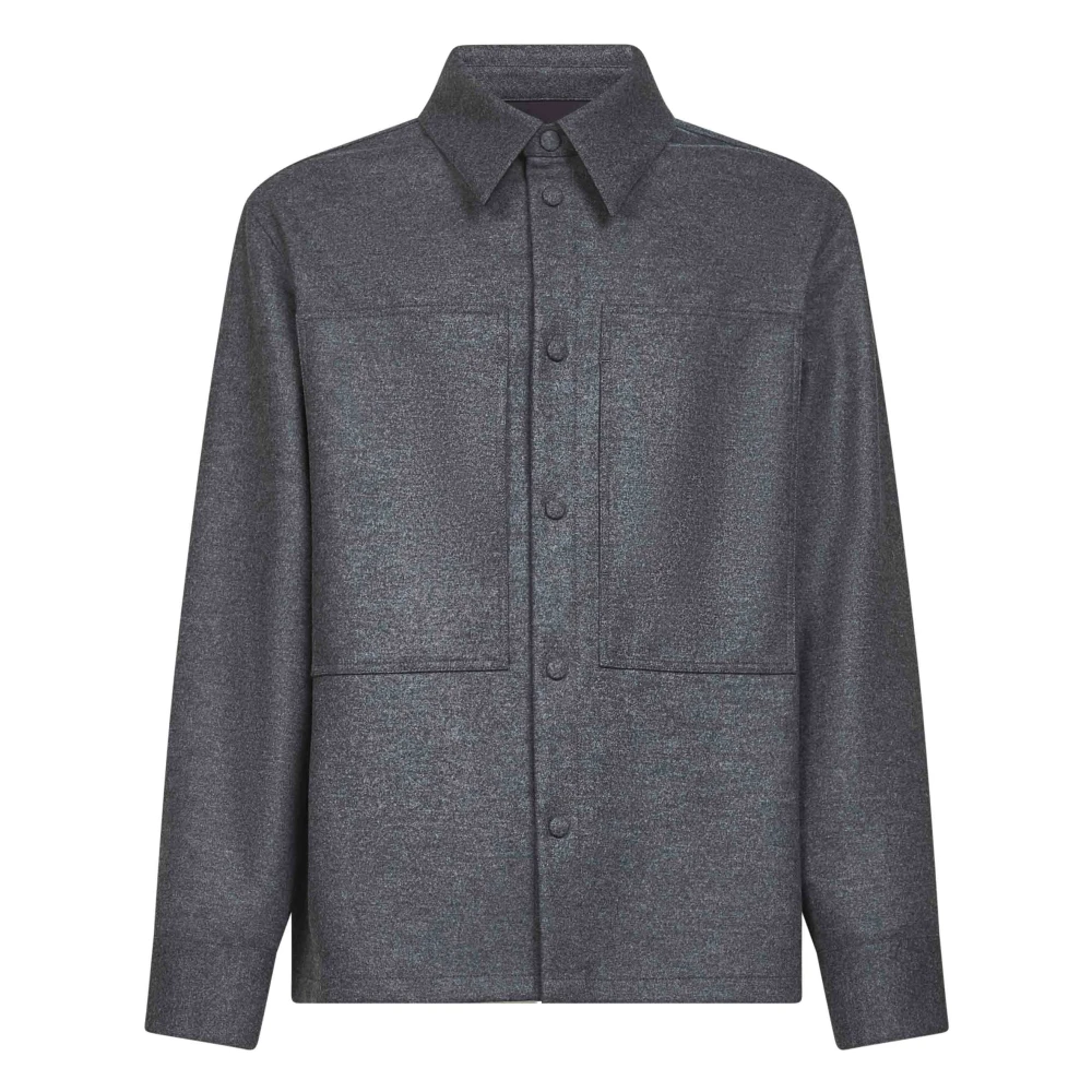 Jil Sander Men's Gray Grey Wool Shirt With Snap Buttons - Shirts - M - Blouses & Shirts