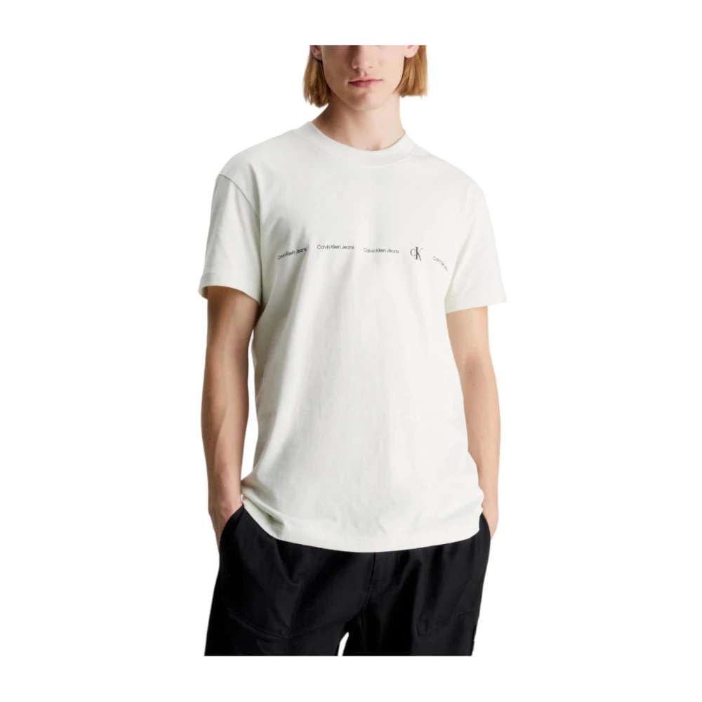 Calvin Klein Logo Herhaal Tee Urban Stijl Beige Heren