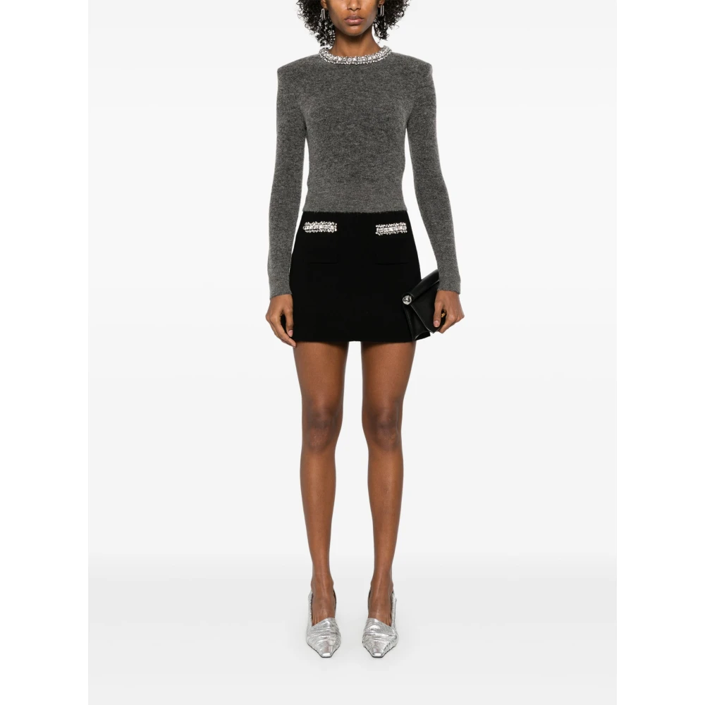 Self Portrait Gebreide Grijze Trui met Diamant Kraag Gray Dames