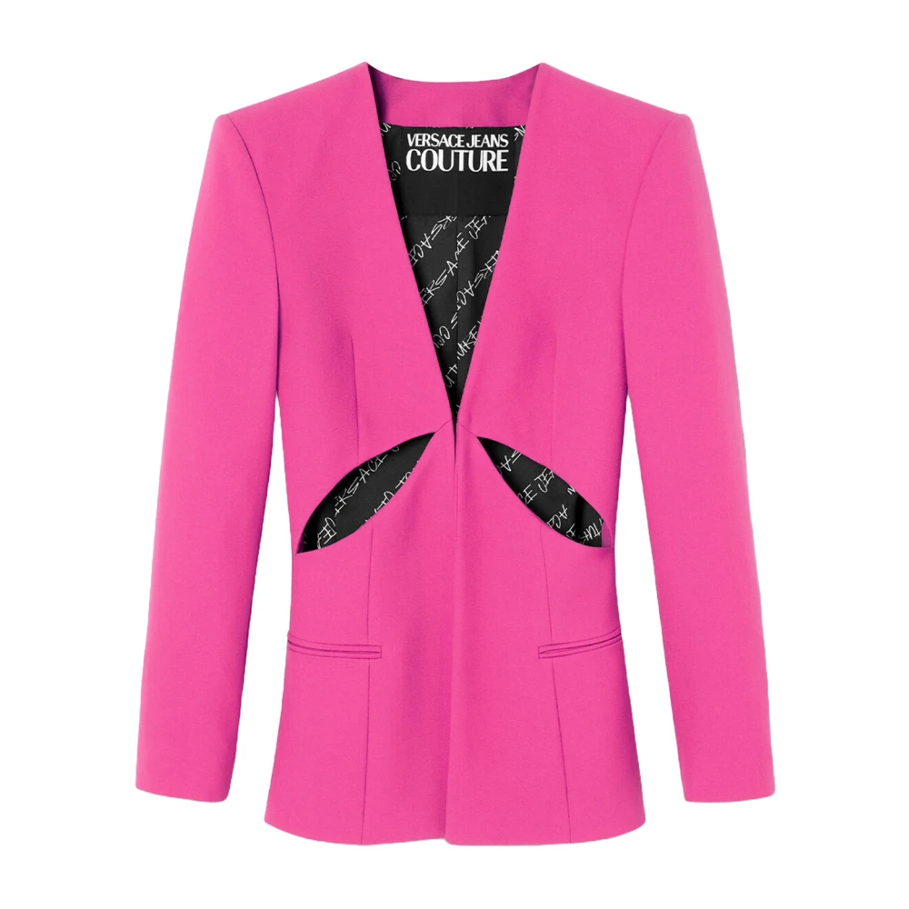 Versace Kraagloze enkele jas met logo Pink Dames