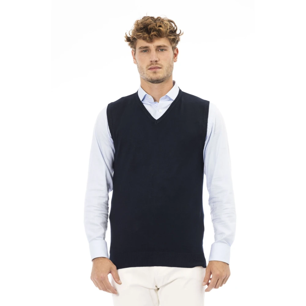 Alpha Studio V-hals Gebreid Vest Regular Fit Blue Heren