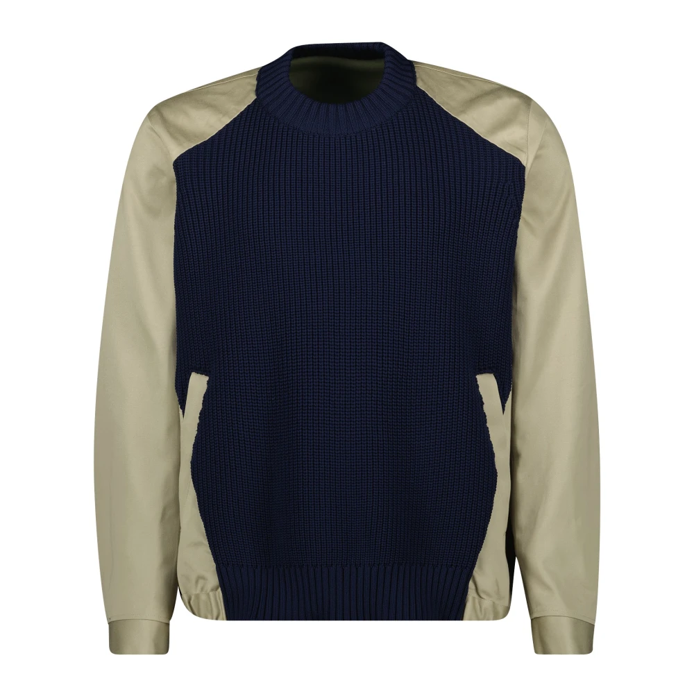 Sacai Navy & Khaki Katoenen Trui Blue Heren