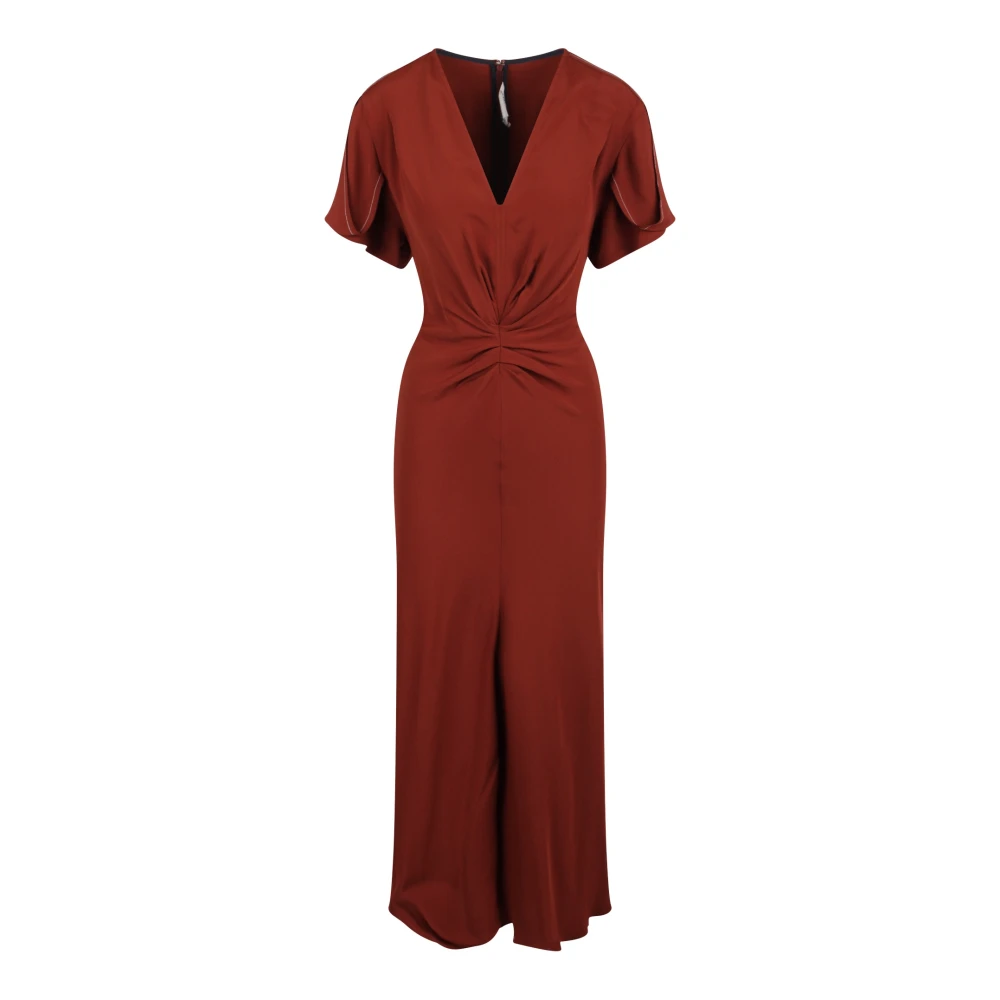 Victoria Beckham Elegante Gathered Crepe Jurk Brown Dames