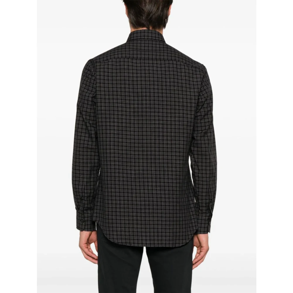 Brioni Geruite Katoen-Kasjmier Overhemd Black Heren
