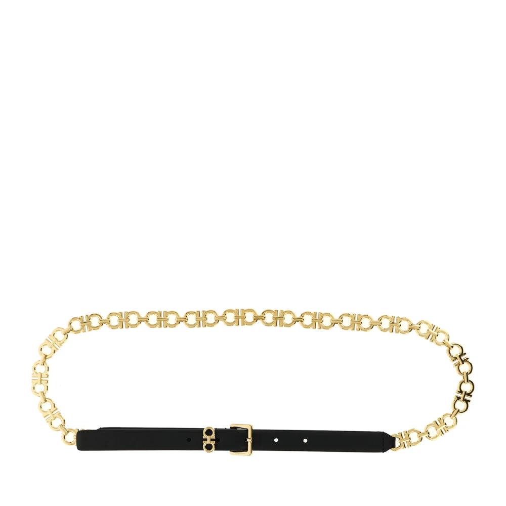 Ferragamo Women's Yellow Gancini Leather And Chain Belt - Belts - 85 Cm - Accessories