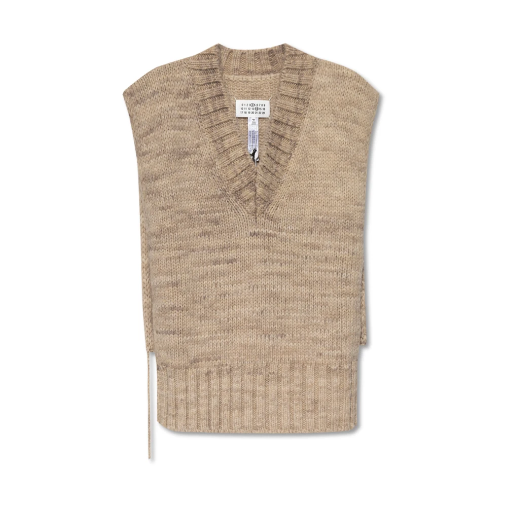 Maison Margiela Beige V-Neck Knitwear, Female, M, Wool Vest