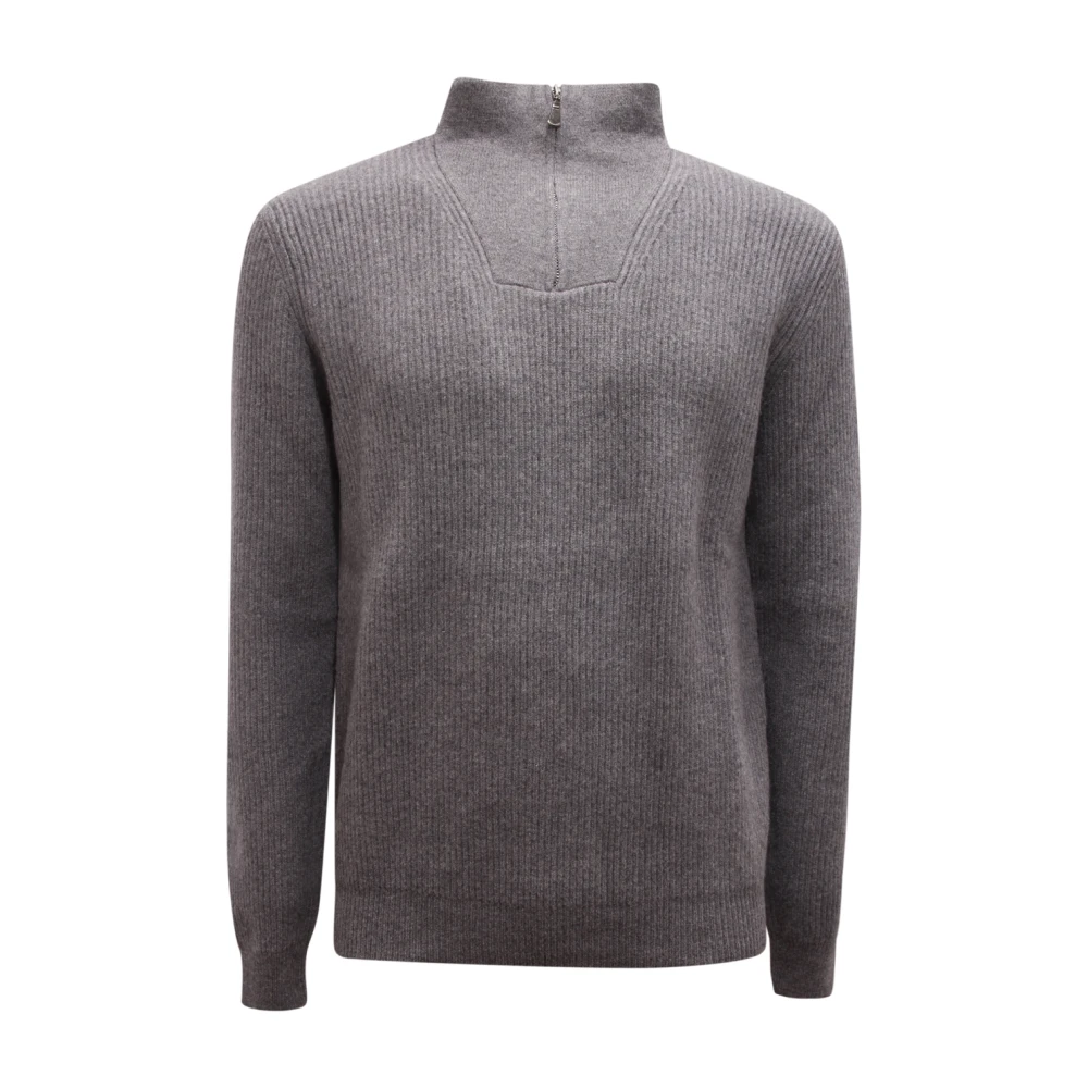 Alpha Studio Men's Gray Wool Mid-Zip Jumper In Medium Grey - Turtlenecks - L - Knitwear