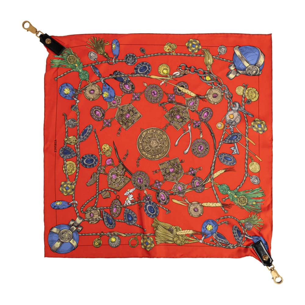 Versace Vrouw Rood Accessoires Dames, One Size, Satijn, Zijden Sjaal Met Broken Jewels Print