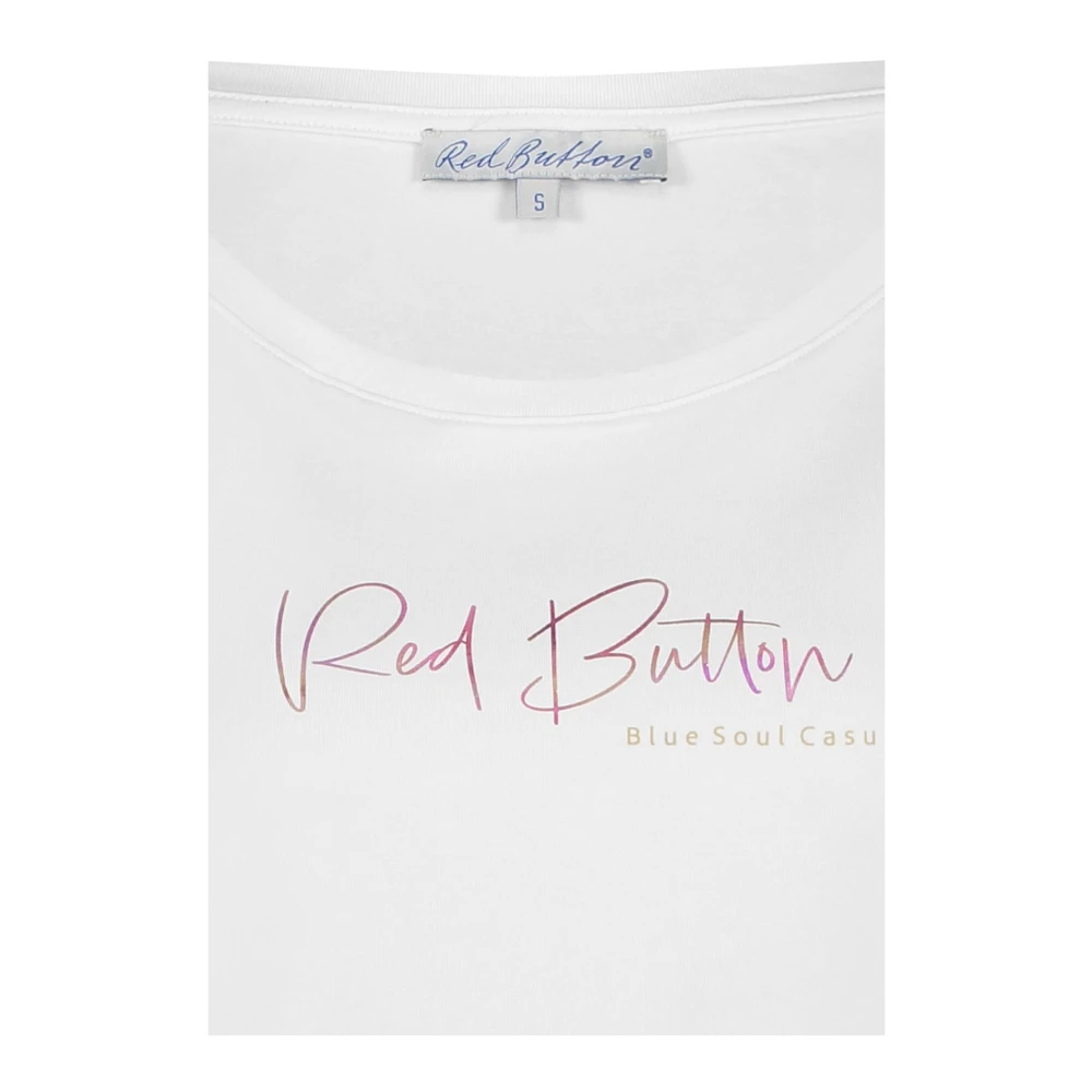 Red Button Tee met Temmy Logo White Dames
