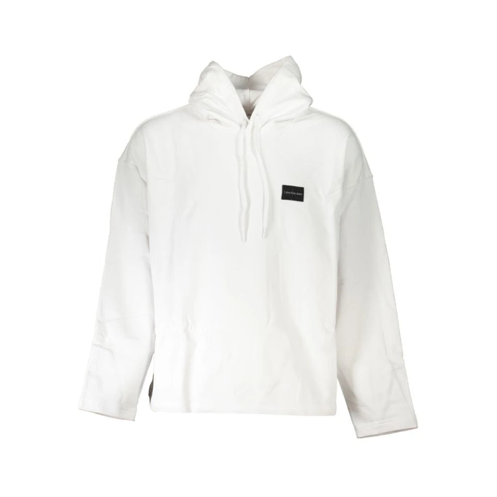 Calvin Klein Men's White Cotton Hooded Sweater With Logo