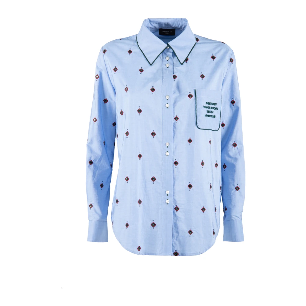 Nenette Blauwe Pailletten Zak Shirt Blue Dames