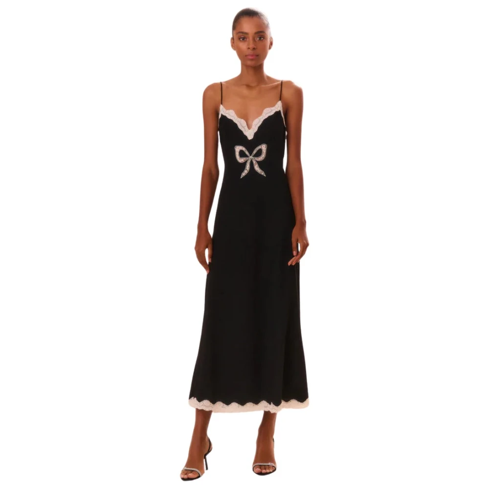 Loveshackfancy Stijlvolle Bow Slip Maxi Jurk Black Dames