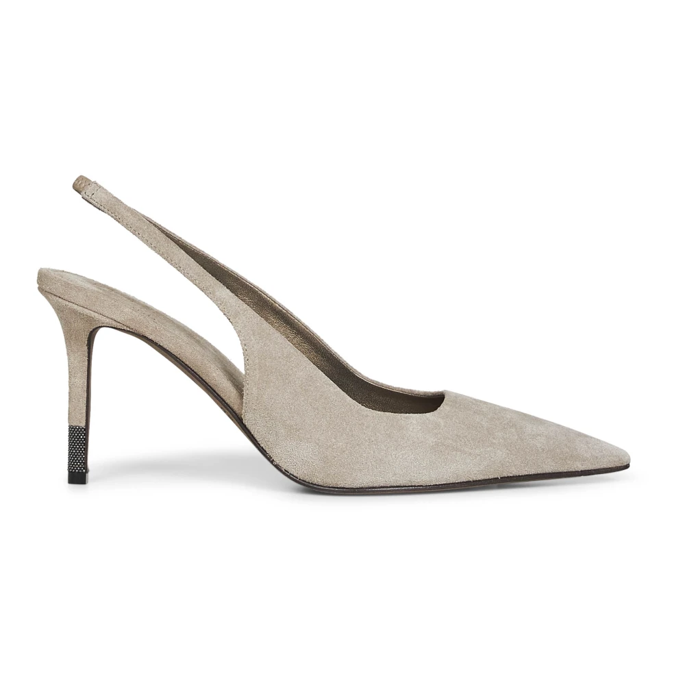 Brunello Cucinelli Women's Gray Suede Slingback Pumps